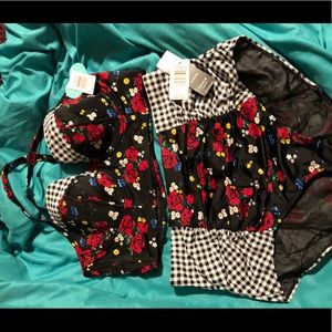Black and white plaid, floral torrid bikini.